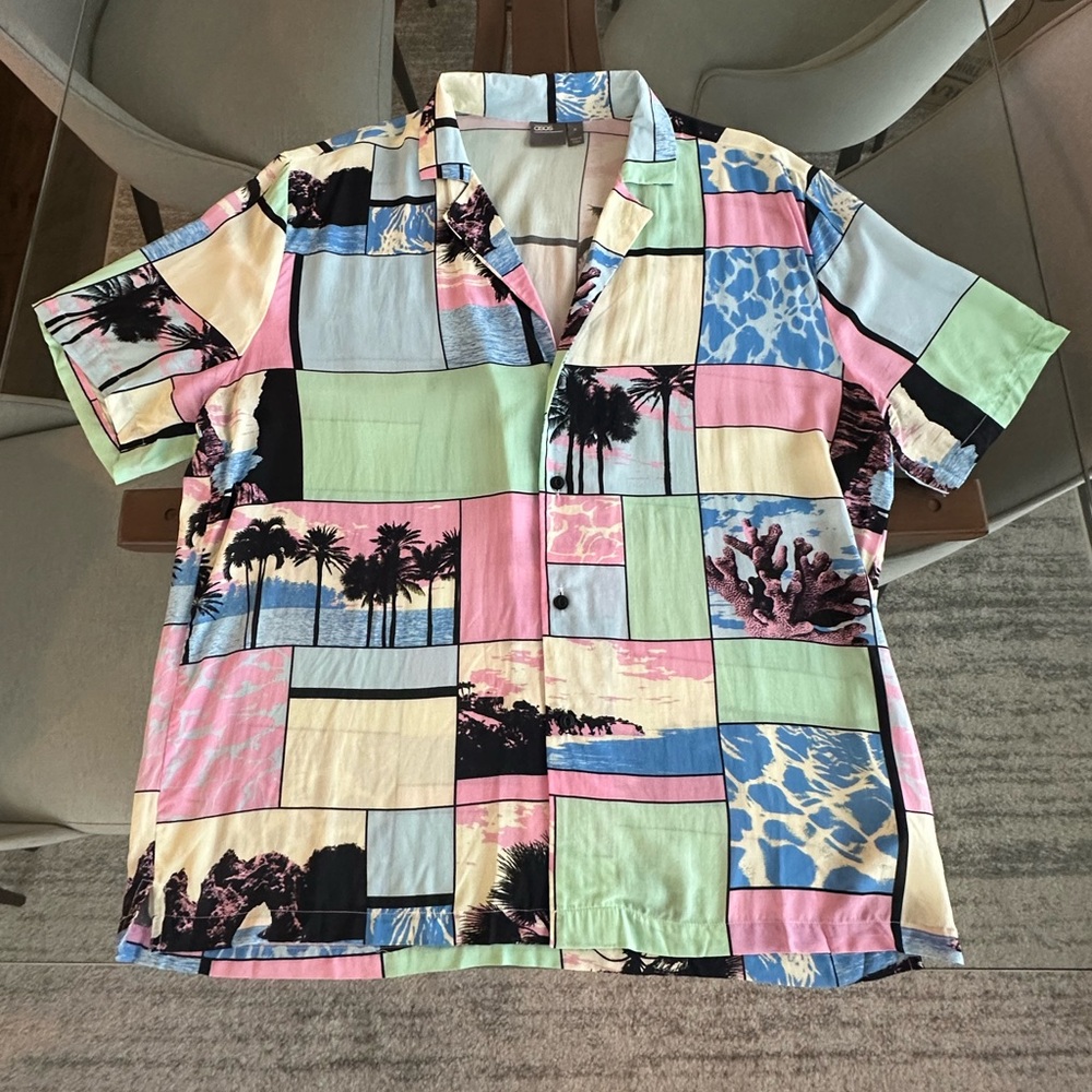 ASOS Multicolor Patchwork Casual Button Down Shirt